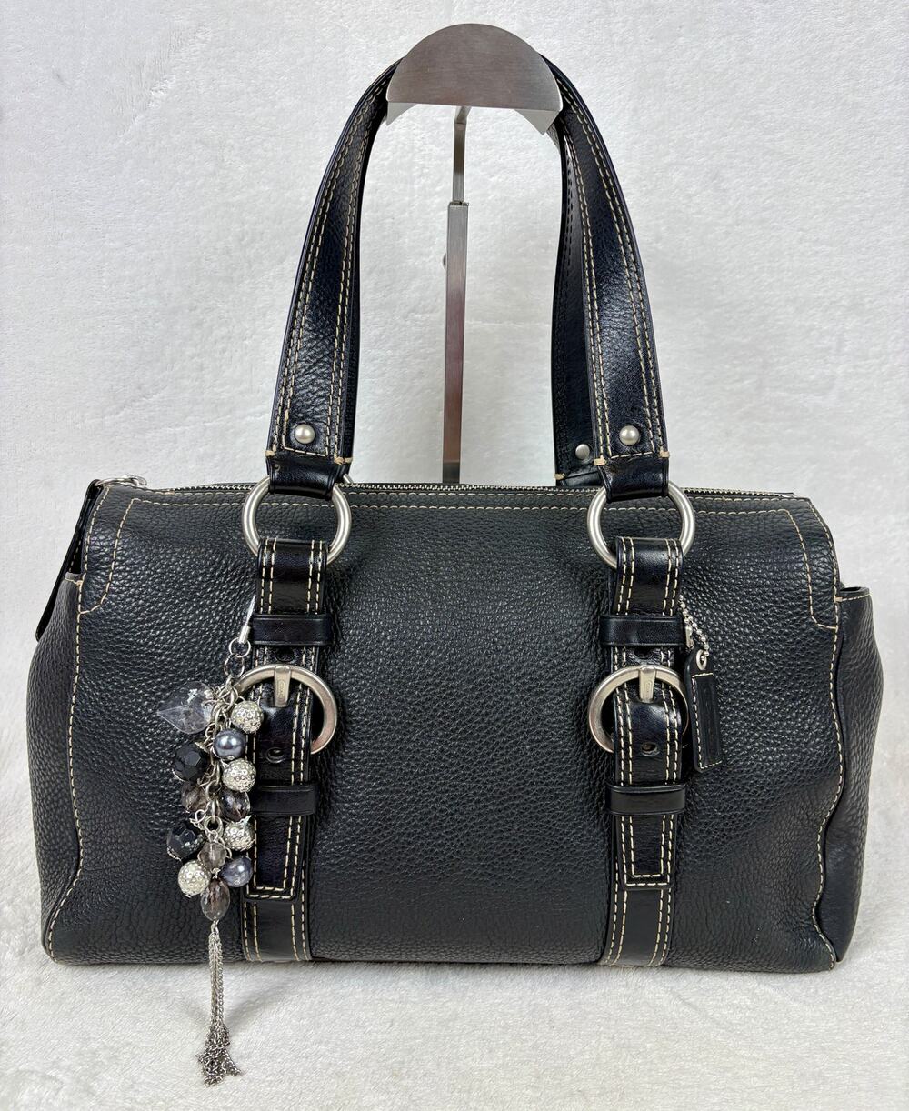 Coach Vintage Y2K Chelsea Black Pebbled Leather Zip Satchel with Charm